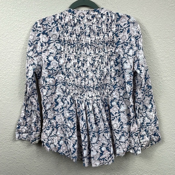 Roberta Roller Rabbit Shirred Pintuck Blouse Kurta Peasant Top Sz S - Picture 3 of 12